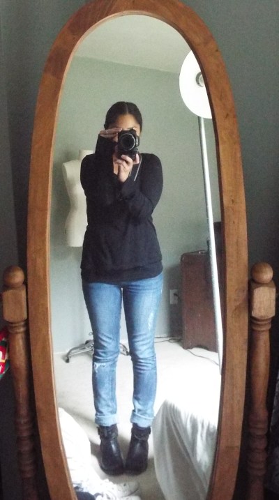 Saturday outfit snap shot...what I wore for running errands. Flat booties a must.
